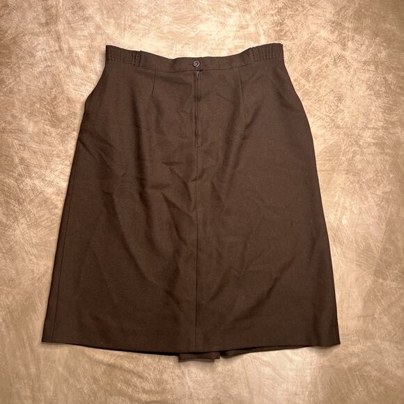 Vintage 70s Sears Perma Prest High Waisted Midi A Line Center Pleat Brown Skirt - Picture 3 of 4
